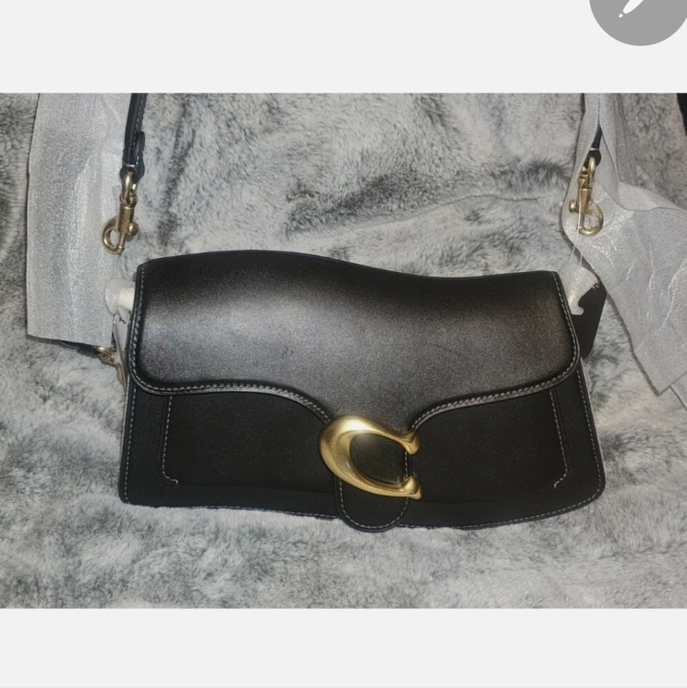 NWT Coach TABBY TWISTED Black Leather Shoulder Bag with Gold Accent